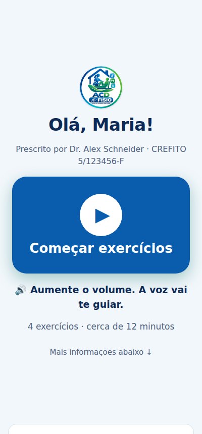 Tela do paciente com o botão Começar exercícios e a identificação do fisioterapeuta